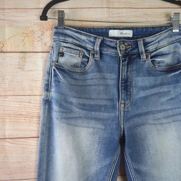 Kancan Women's Size 7/27 Kaly Highrise Slim St Leg Distressed Blue Stretchy Jean - Picture 5 of 14
